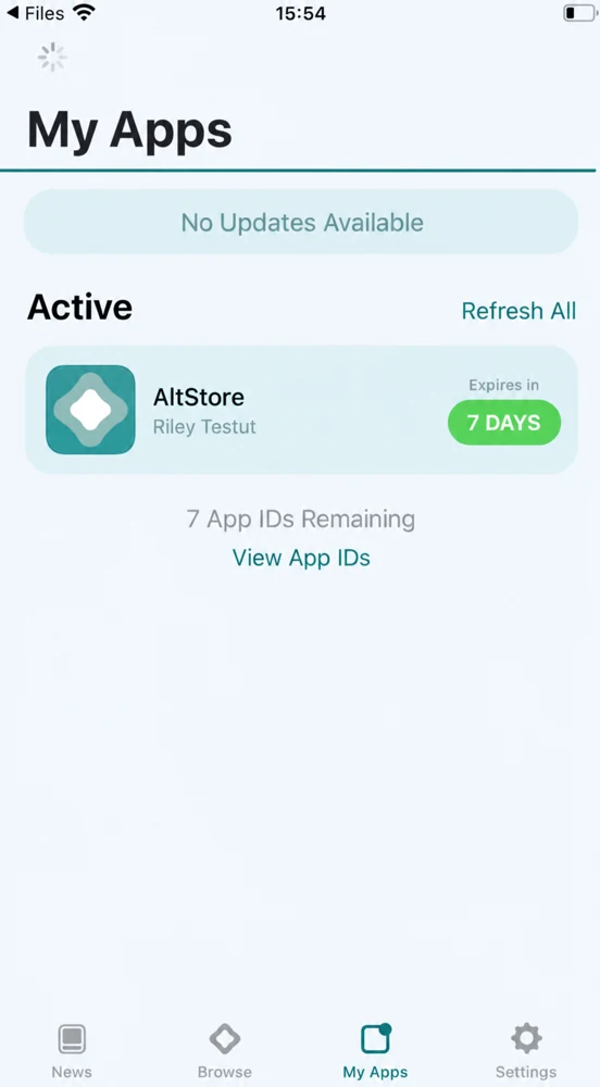 AltStore My Apps screen from a sideloading tutorial