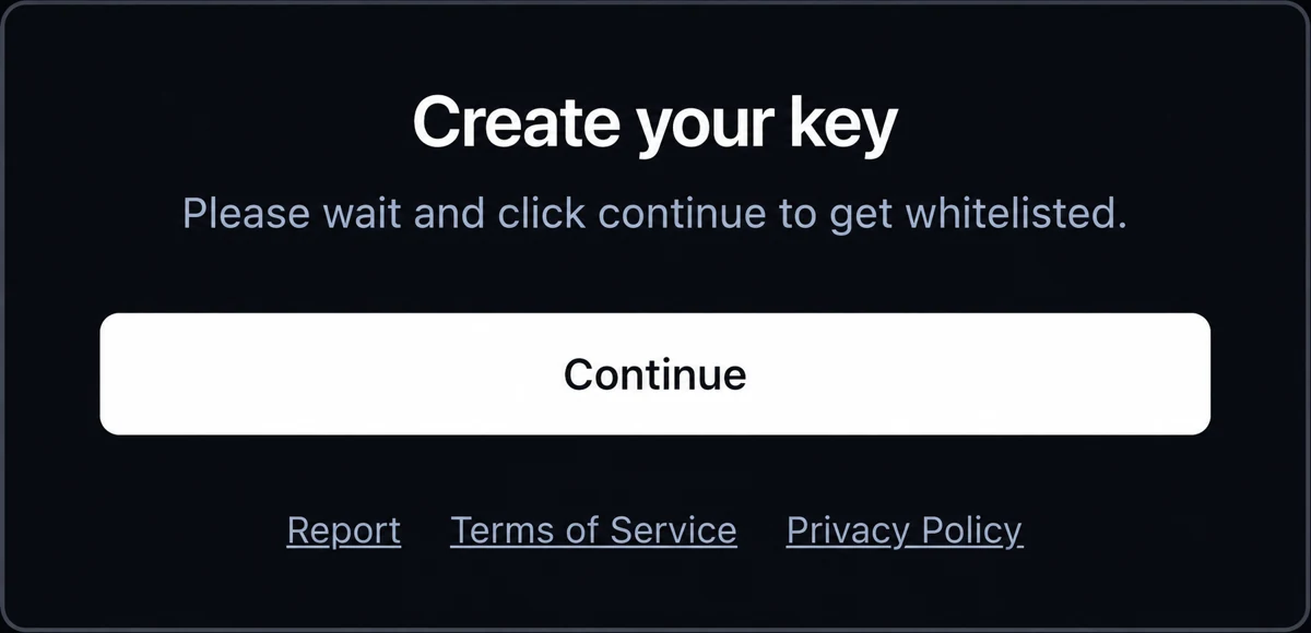 Recorded Create your key page before continuation